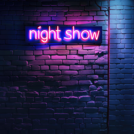 The phrase night show on a brick wall with neon lightingの素材