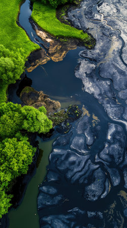 Oil spill on the surface of the reservoirの素材