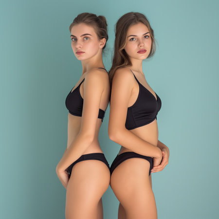 Two young beautiful women in swimsuitsの素材