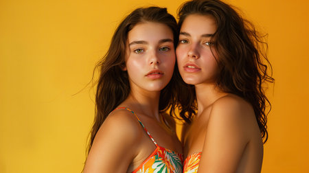 Two young beautiful women in swimsuitsの素材