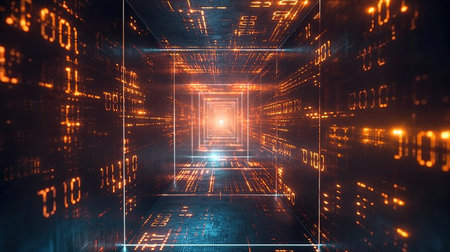 Abstract rectangular tunnel made of luminous elementsの素材