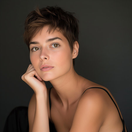 Beautiful woman with short hairstyleの素材