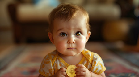 Baby holding bitcoinの素材