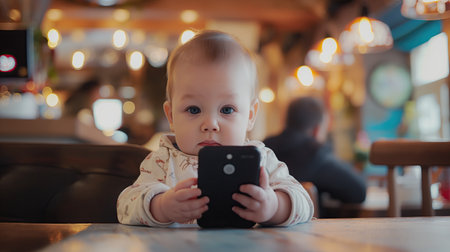 Baby with smartphone in handsの素材