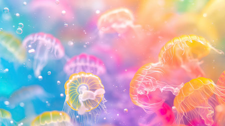 Background of colorful jellyfishの素材