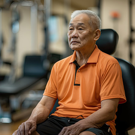 A man who suffered a stroke in rehabilitationの素材