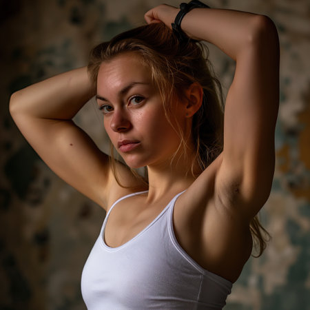 Young athletic woman showing her bicepsの素材