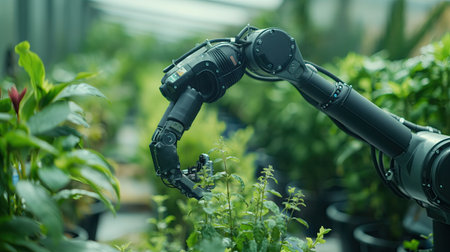 Robotic arm with video camera taking care of plantsの素材