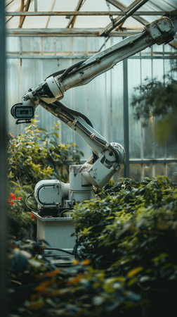 Robotic arm with video camera taking care of plantsの素材