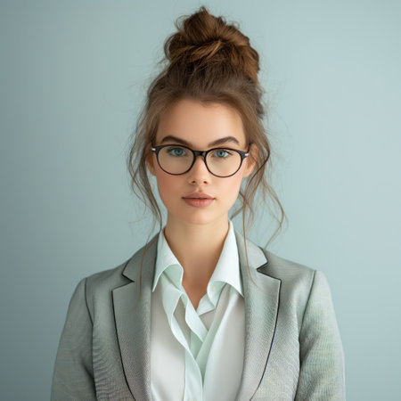 Beautiful woman in business suit and glassesの素材