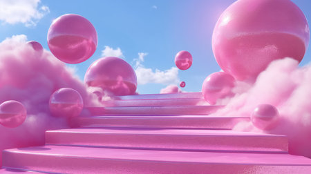 Colored spheres roll down the stepsの素材