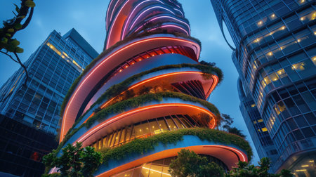 Abstract spiral exterior decorated with flowersの素材