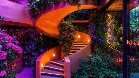 Abstract spiral exterior decorated with flowersの素材