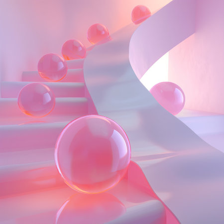 Colored spheres roll down the stepsの素材