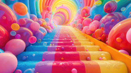 Colored spheres roll down the stepsの素材