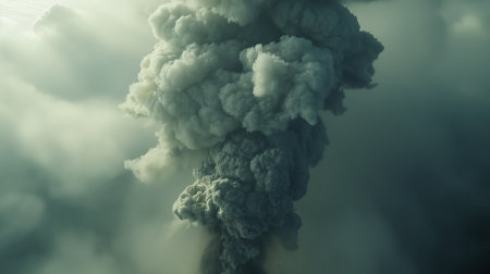 A huge column of smoke with ashの素材
