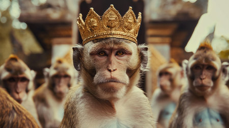 Monkey with a golden crown on his headの素材