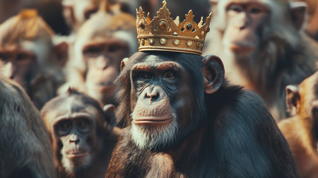 Monkey with a golden crown on his headの素材
