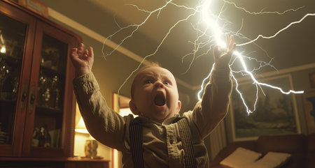 Little kid throwing lightningの素材