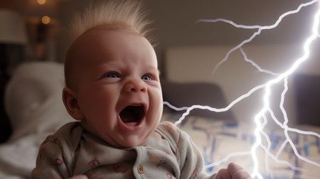 Little kid throwing lightningの素材