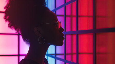 Woman and neon squaresの素材