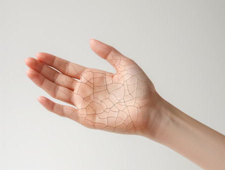 Woman with dry skin on handの素材