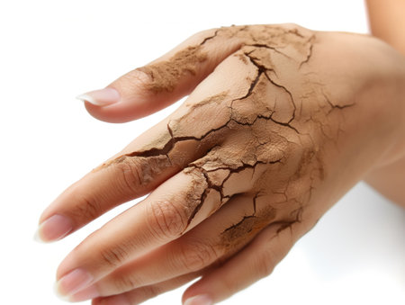 Woman with dry skin on handの素材