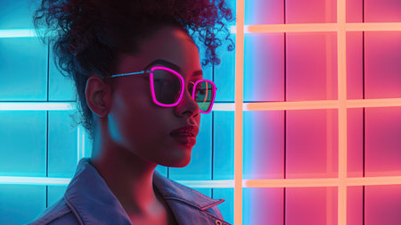 Woman and neon squaresの素材