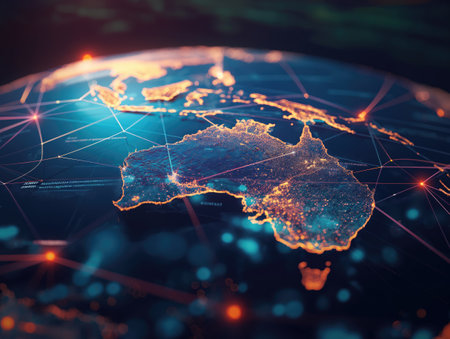 Digital world globe centered on Australiaの素材