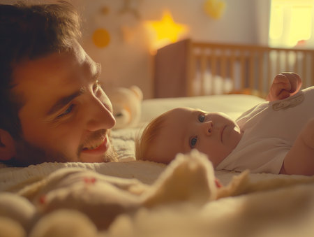 Young dad and newborn babyの素材