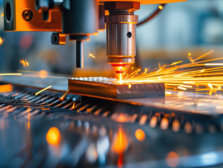 Modern CNC Metal Cutting Machine Cuts Metalの素材