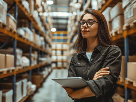 Supervisor analyzes the work of a logistics companyの素材