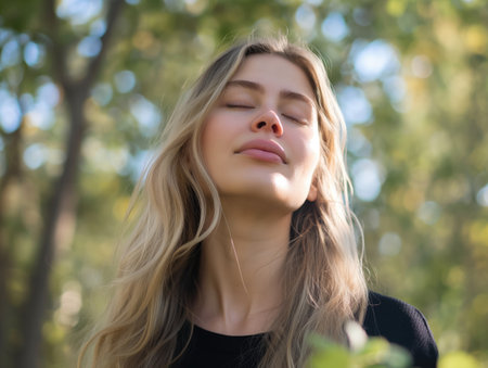 Young beautiful woman with long blonde hairの素材