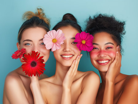 Beautiful beauty portrait of three womenの素材