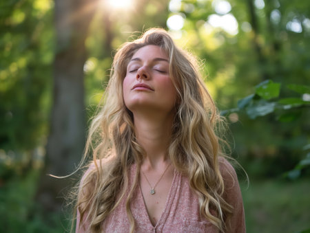 Young beautiful woman with long blonde hairの素材