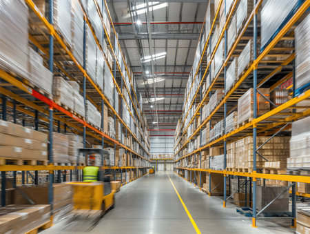 Huge warehouse with racksの素材