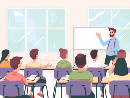 A teacher in the classroom asks a question to studentsの素材