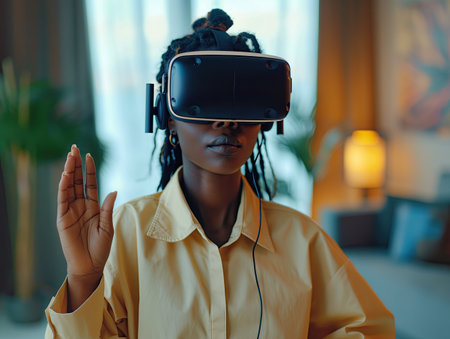 Young woman in virtual reality glassesの素材