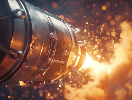 Fire from the engine of a soaring space rocketの素材