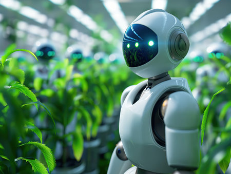 Concept smart robot farmer on agricultural fieldの素材