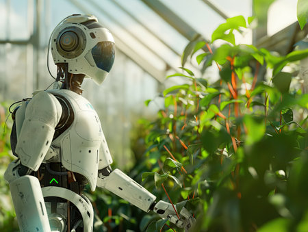 Concept smart robot farmer on agricultural fieldの素材