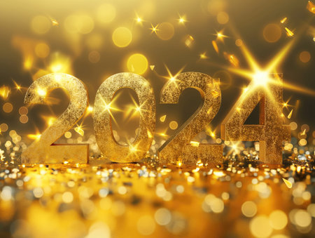 2024 text with gold sequinsの素材