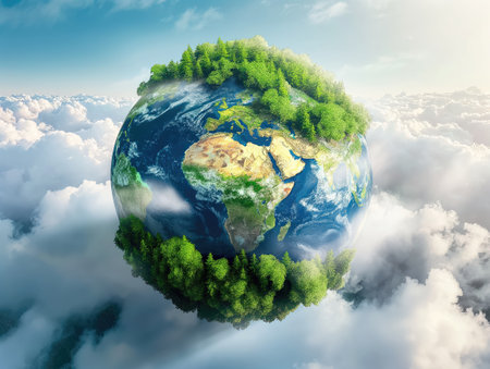 Earth globe with green treesの素材