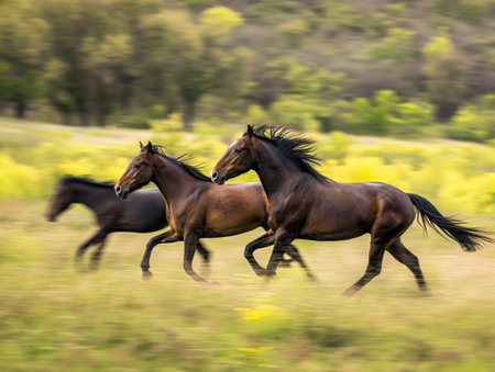 Wild horses galloping across the steppeの素材