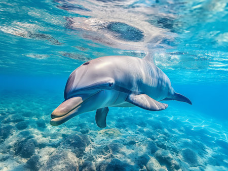 Dolphin swimming in the blue water of the seaの素材