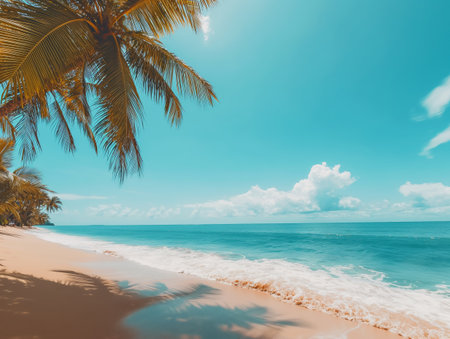 Paradise beach with palm trees and turquoise seaの素材