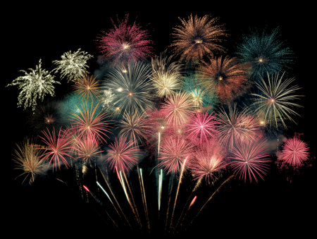 Colorful fireworks on black backgroundの素材