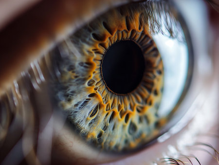 Close-up shot capturing the intricate details of a human eye, highlighting its beauty and complexityの素材