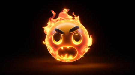 A fierce burning emoji shows intense emotions with flames.の素材