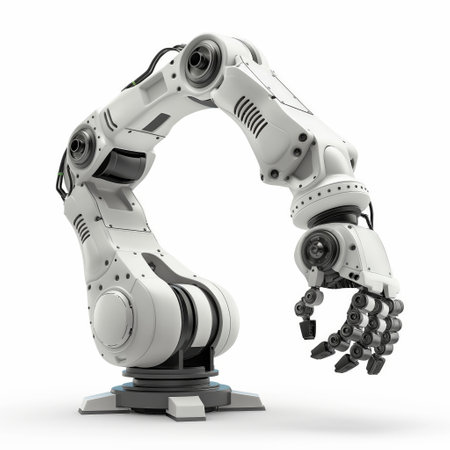 Isolated robotic arm representing automation and technology in industry.の素材